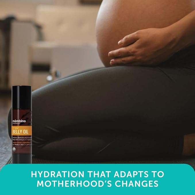 Mambino Organics Oh Baby! Belly Oil for Pregnant Women, Organic Stretch Mark Oil for Pregnancy, Postpartum Skin Elasticity, Hydration, Tamanu, Shea Butter, Calendula, Vegan, Non-GMO, 2 fl oz, 2-Pack