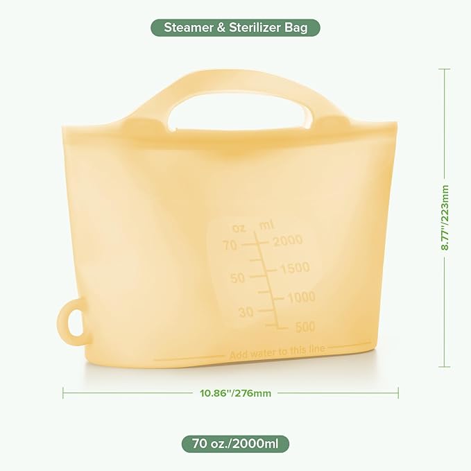 Haakaa Silicone Microwave Steamer & Steriliser Bag, 70oz/2000ml Large Capacity Reusable Steaming Bags for Baby Bottles,Breast Pump,Accessories,Pacifiers,Teethers, Great for Home&On The Go,Pinapple/1PC
