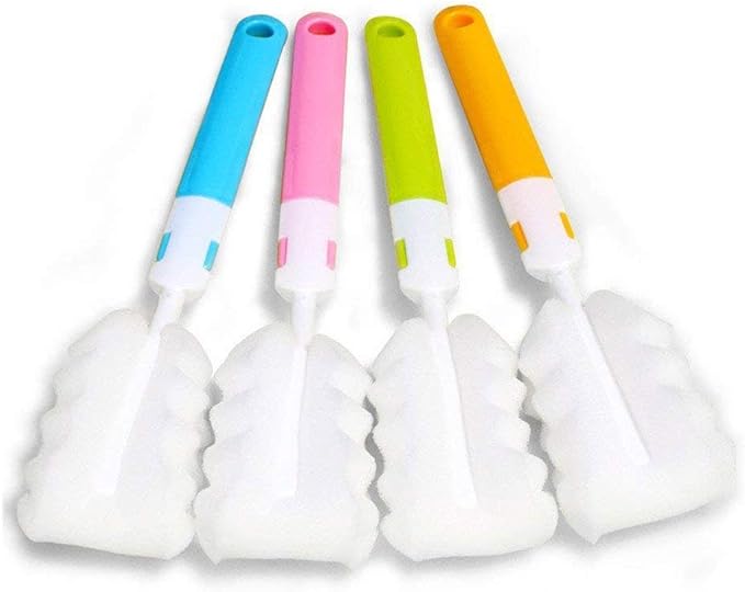 INVODA 4PCS Bottle Brush,Bottle Washer Set Long Sponge Bottle Cleaning Brushes Baby Bottle Cleaner Brush, Nipple Brush (4 pcs)