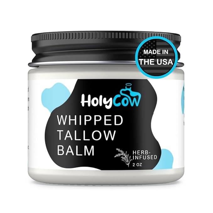 HolyCow Beef Tallow For Skin - Whipped Tallow Balm with Organic Jojoba Oil (Unscented/Herb-Infused), Grass Fed Beef Tallow Face Moisturizer for Eczema, Baby, Lip Balm - Lotion For Extremely Dry Skin