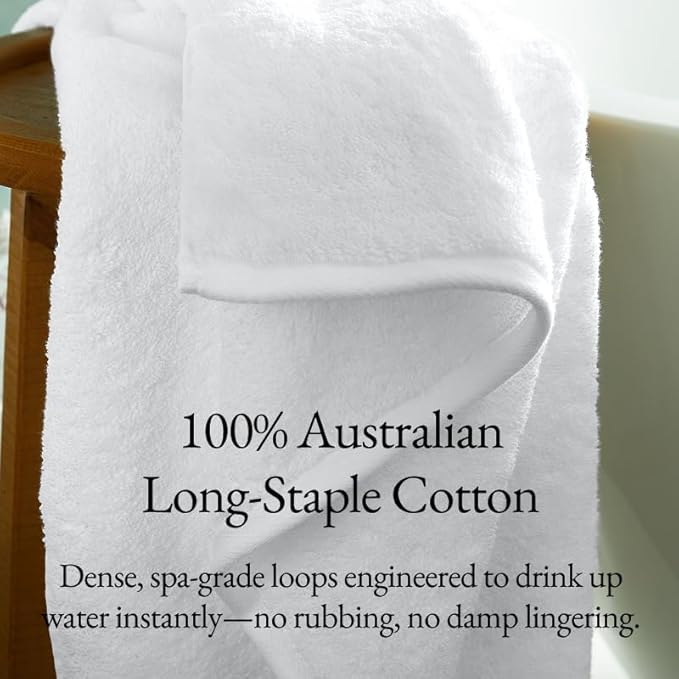 Italic Serene Ultraplush Cotton Towel Set, 4-Piece, 2 Bath Towels + 2 Hand Towels, White, Large, 800GSM, 100% Cotton, Heavy Duty, Resort Grade Towels (White)