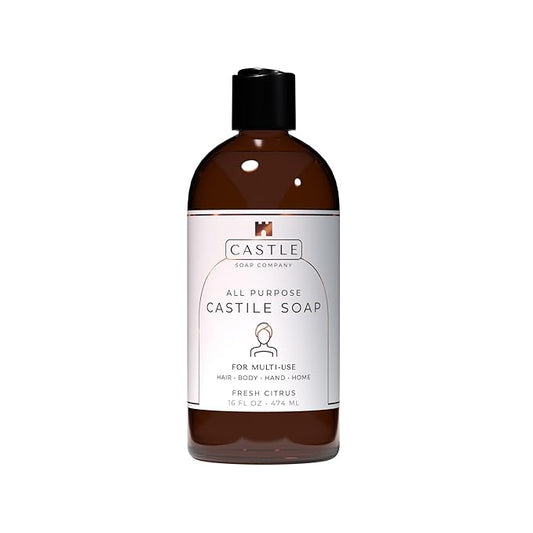 Castle Soap All-Purpose Castile Soap | Multi-Use Gentle Cleanser for Hair, Body, Hands, & Home | Nourishing Coconut Oil Formula | Sensitive Skin Friendly | Hydrating Lather | 16 oz | Fresh Citrus