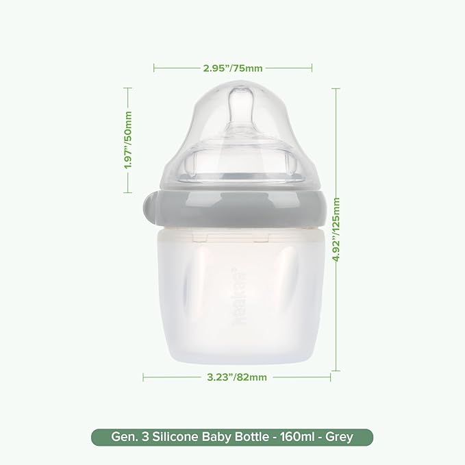 haakaa Gen. 3 Silicone Baby Bottle 160ml /5.4oz – Baby Bottles for Newborn 0M+, BPA-Free Breastfeeding Baby Bottle with Natural Latch, Slow Flow Anti-Colic Silicone Baby Bottle– Grey