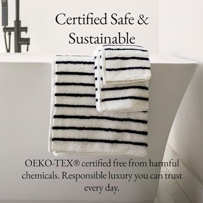 Italic Serene Ultraplush Cotton Bath Towels, 4-Pack (2 Sets of 2), White & Blue Stripes, Large, 800GSM, 100% Cotton, Heavy Duty, Resort Grade Towels (White & Blue Striped)