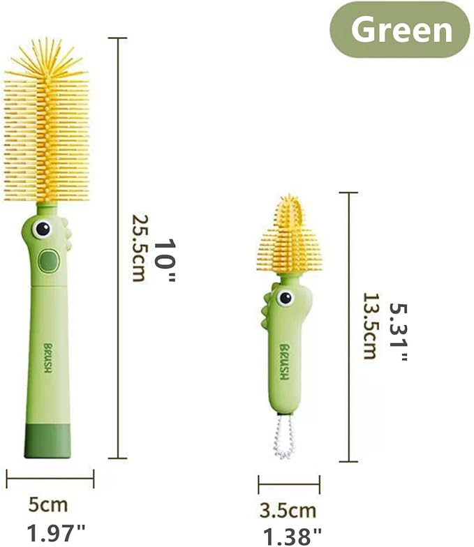 2Pcs Bottle Brush Cleaning Set Silicone Cleaner Brushes for Mason jar,Water Bottles,Baby Bottles,Tumblers,Drinking Glasses Multifunctional Portable (Green) Cute Small Cup Scrubber