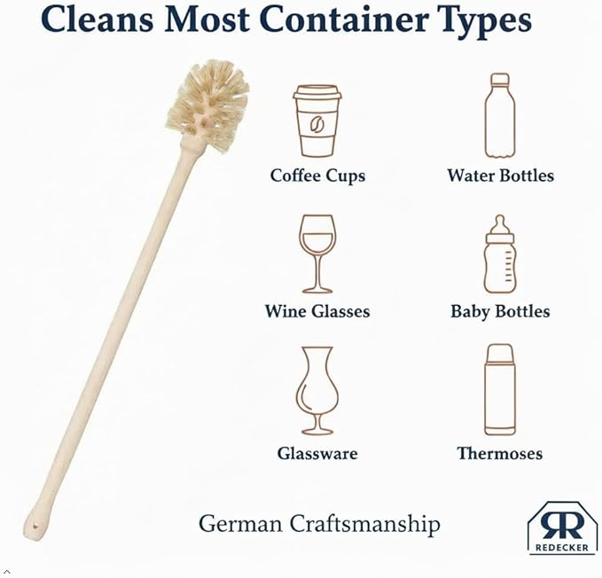 REDECKER Extra Long Bottle Brush Cleaner: Durable Horsehair and Beechwood Handle, Ideal for Vases, Pitchers, Mugs, and Baby Bottles, 16-1/2 Inch, Dense Natural Bristles, Made in Germany