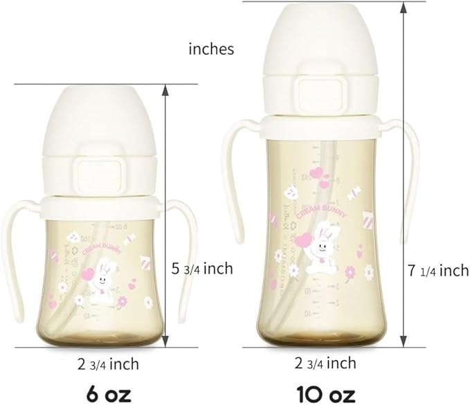 GROSMIMI x KNOTTED Flip Top Spill Proof Sippy Cup, PPSU, BPA Free, Stage 2 Straw for Toddlers (Cream bunny 10oz)