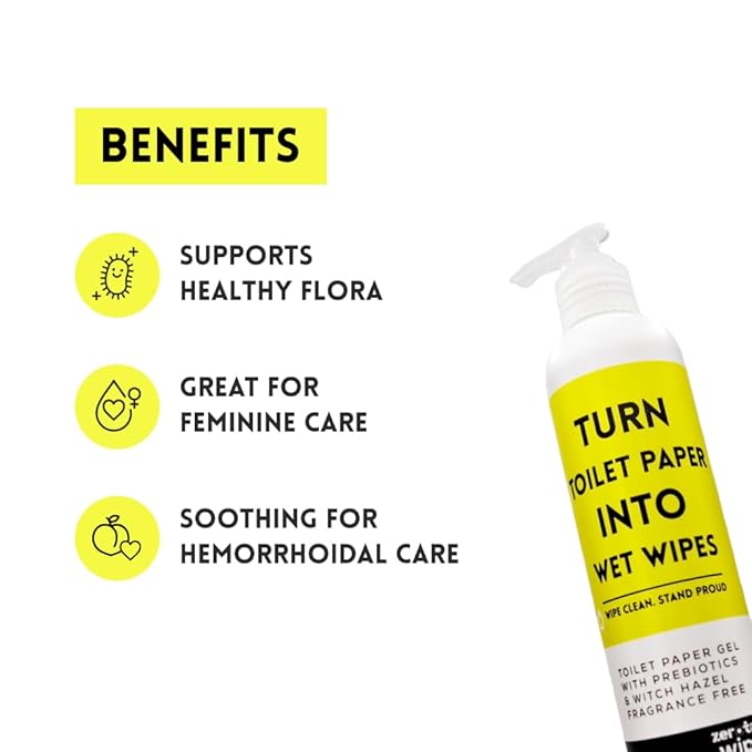 Turn Toilet Paper into Cooling Hemorrhoid Wipes with Witch Hazel Gel & Prebiotics | Soothing Witch Hazel Wipes Alternative for Daily Cleanse | Women, Men & Postpartum | Up to 400 Uses | Septic Safe