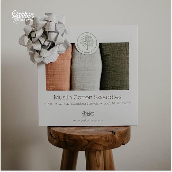 Parker Baby Swaddle Blankets - 3 Pack of 100% Cotton Muslin Swaddle Blankets for Baby Boys and Girls - Unisex/Gender Neutral - Estes Set