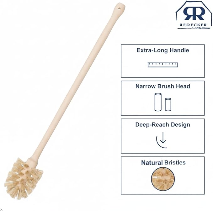 REDECKER Bottle Brush Cleaner - Horsehair and Beechwood Handle for Vases, Pitchers, Mugs, and Baby Bottles, 13-3/4 Inch, Dense Natural Bristles - Wooden Bottle Brush - Bottle Brush Wood Handle