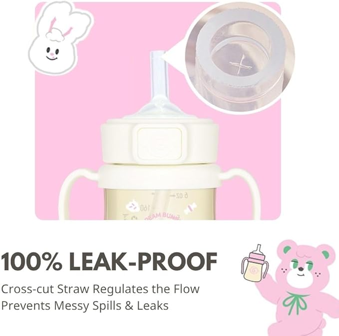 GROSMIMI x KNOTTED Flip Top Spill Proof Sippy Cup, PPSU, BPA Free, Stage 2 Straw for Toddlers (Cream bunny 10oz)