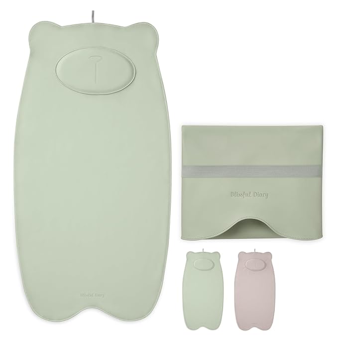Blissful Diary Vegan Leather Portable Changing Pad, Wipeable, Waterproof Diaper Changing Mat, Newborn Shower Gifts, with Built-in Padding, Light Green