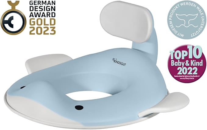 Kindsgut Potty Training Seat in whale design, designed in Germany, suitable for all toilet shapes non-slip toilet seat, Light Blue
