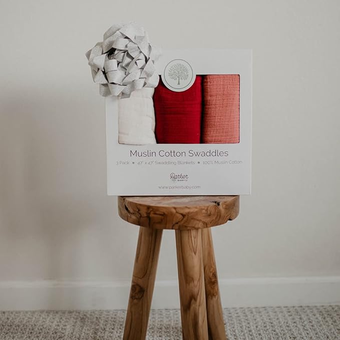 Parker Baby Co. Muslin Swaddle Blankets - Pack of 3 of 100% Cotton for Baby Girls - Rose Set