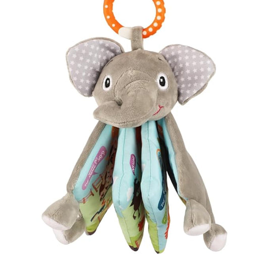 Elephant Baby Books Toys 0-6 Months, Loveys Crinkle Books for Babies,Touch and Feel Infant Toys 6-12-18 Months 1-2 Year Old, Shower Gifts Soft Cloth Book, Teether for Boys Girls - Small Edition