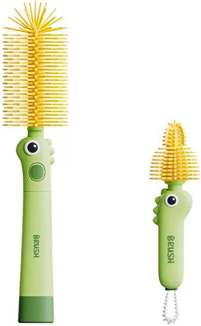 2Pcs Bottle Brush Cleaning Set Silicone Cleaner Brushes for Mason jar,Water Bottles,Baby Bottles,Tumblers,Drinking Glasses Multifunctional Portable (Green) Cute Small Cup Scrubber