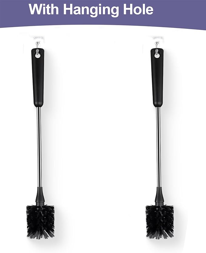 [2 Pack] Water Bottle Brushes, Stainless Steel Long Handle Baby Bottle Scrub Cleaning Brush for Sports Bottles, Cups, Dishes, Coffee Mugs, Glasswares, Tumblers, Wine Decanters