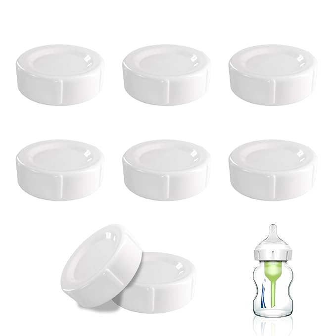 8pcs Wide Bottle Caps Compatible for Wide-Neck Natural Flow Dr Brown Bottles,BPA Free Travel and Storage Baby Bottle Lids Replacement Parts with Sealing Gasket for Baby Bottles Accessory (White)