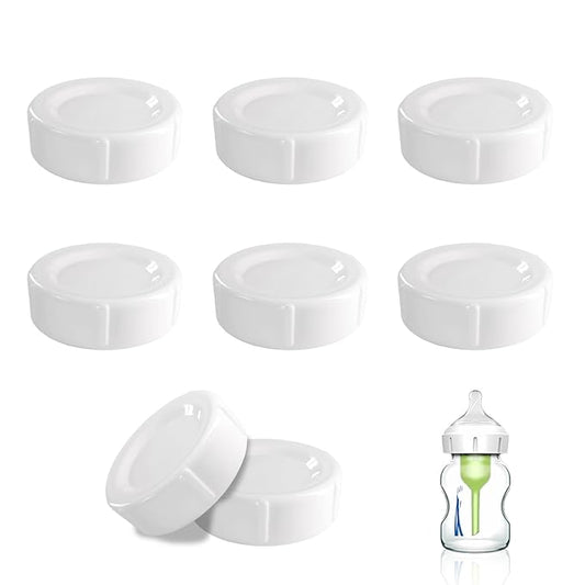 8pcs Wide Bottle Caps Compatible for Wide-Neck Natural Flow Dr Brown Bottles,BPA Free Travel and Storage Baby Bottle Lids Replacement Parts with Sealing Gasket for Baby Bottles Accessory (White)