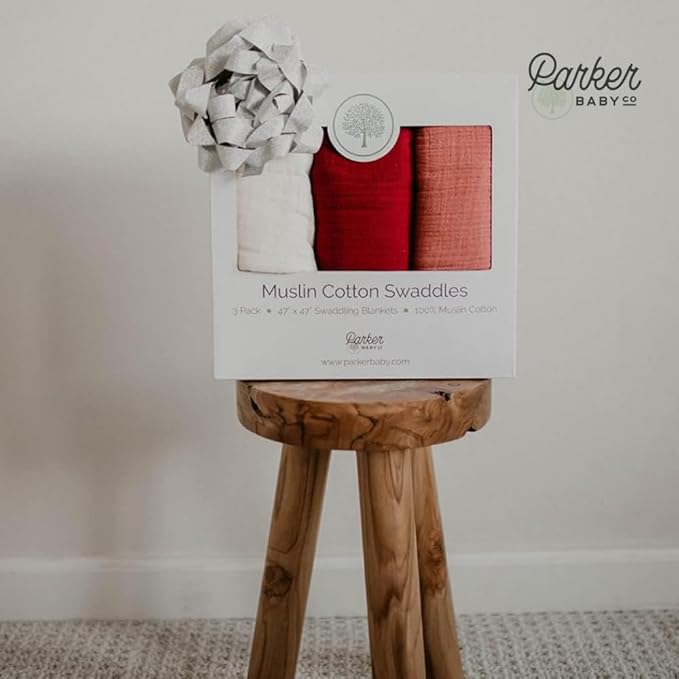 Parker Baby Co. Muslin Swaddle Blankets - Pack of 3 of 100% Cotton for Baby Girls - Rose Set