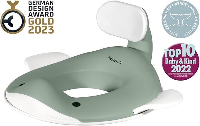 Kindsgut Potty Training Seat in whale design, designed in Germany, suitable for all toilet shapes non-slip toilet seat, Pistachio