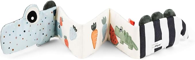 Done by Deer Fold-Out Soft Book Croco Green - Baby Activity Toy for Curious Little Minds and Fingers - High Contrast Patterns - Crinkle Baby Toys - Baby Tummy time Toys