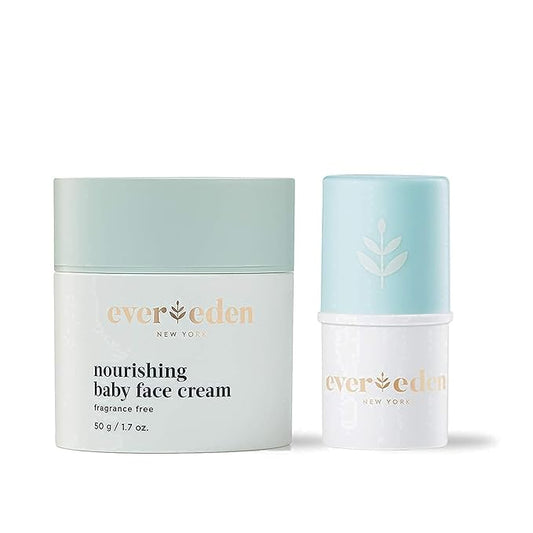 Evereden Dry Relief DUO - Face Cream (1.7oz) & Lip Balm (0.13oz) - Clean, Vegan & Easy to Use Toddler Chapstick & Baby Cream Bundle for Deep Soothing Hydration - Non-Greasy & Fragrance-Free