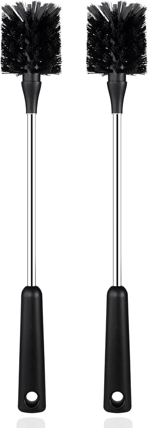 [2 Pack] Water Bottle Brushes, Stainless Steel Long Handle Baby Bottle Scrub Cleaning Brush for Sports Bottles, Cups, Dishes, Coffee Mugs, Glasswares, Tumblers, Wine Decanters