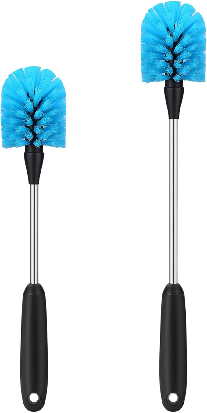 Stainless Steel Water Bottle Brush, Long Handle Scrubbing Brush, Built for Cleaning Sports Bottles, Baby Bottles, Cups, Coffee Mugs, Glasswares, Wine Decanters, Flask, 2 Pack, 13 in - 15 in