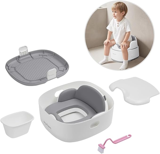 4 in 1 Toddler Potty, Floor Potty/Step Stool/Potty Seat/Comfortable Chair, non-slip base, easy cleanup for Girls Boys Age 1+ (Gray)