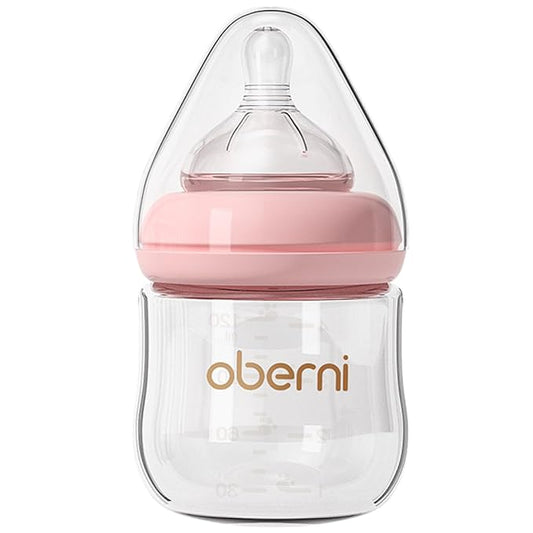 Glass Baby Bottles,Anti Colic Breastfeeding Bottle with Natural Response Nipple Size S,Wide Neck Slow Flow Baby Bottle for Baby,Newborn,Preemie 0-3 0-6 Month,BPA Free (Pink, 1 Pack, 4 Ounce)