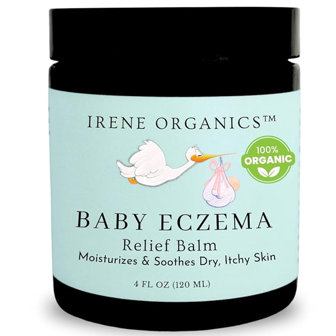 Irene Organics Baby Eczema Relief Balm, Healing Ointment Baby Moisturizing Cream for Eczema, Dry, Itchy Skin. Award Winning Baby Skincare for Sensitive Skin, Safe for Newborns, Kids and Adults