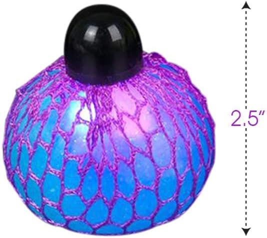 ArtCreativity Light-Up Squeeze Mesh Grape Stress Balls, Pack of 2, LED Squeeze Balls with Glitter, Stress Relief Fidget Sensory Toys for Autistic Children, Gifts, Party Favors, for Kids and Adults