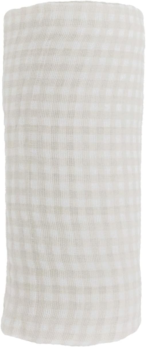 Little Unicorn Premium Cotton Swaddle Baby Blanket | Breathable Fabric | for swaddling, Play, Nursing & More (Tan Gingham)