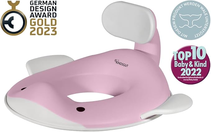 Kindsgut Potty Training Seat in whale design, designed in Germany, suitable for all toilet shapes non-slip toilet seat, Delicate Pink