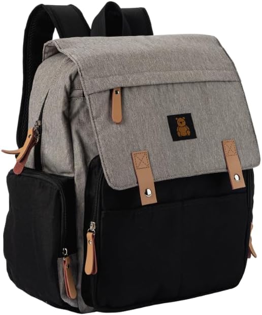 Baby Bliss Alexander Diaper Bag for New Parents - Backpack 4 Color Options, Organizational Pockets, Unisex-Babies, Diaperbag Backpack, Daily Use (Black and Grey)