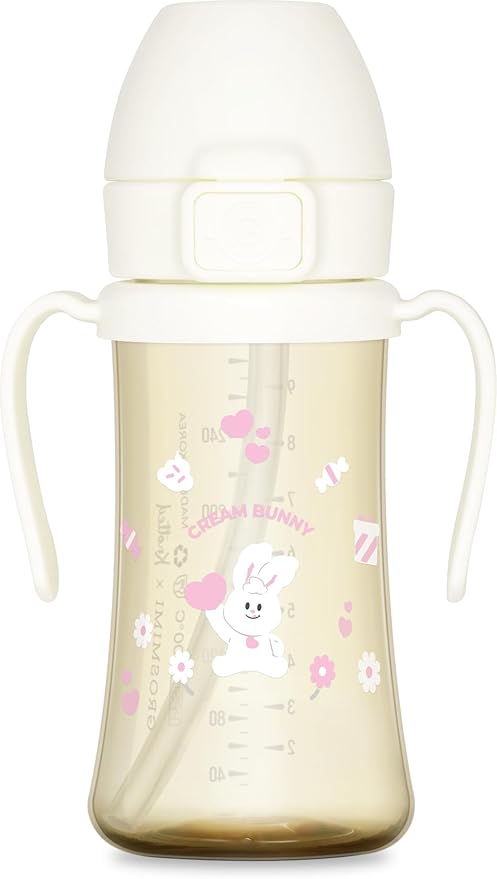 GROSMIMI x KNOTTED Flip Top Spill Proof Sippy Cup, PPSU, BPA Free, Stage 2 Straw for Toddlers (Cream bunny 10oz)