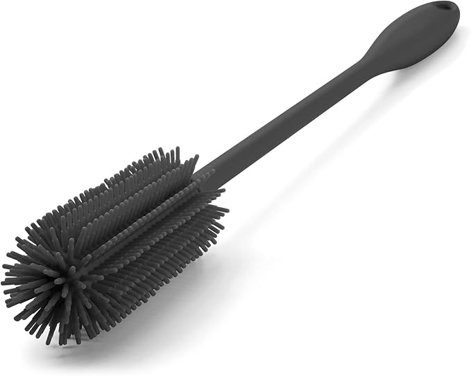 Silicone Bottle Brush, Water Bottle Cleaner Brush with Long Handle, Perfect for Cleaning Narrow Neck Containers, Vacuum Sports Bottle, Tumblers, Flask, Glassware (1 Pack, Charcoal)