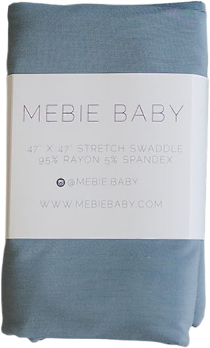 Mebie Baby Dusty Blue Stretch Swaddle Blanket, Modern and Neutral Baby Blanket for Newborns (0-3 Months), Comfy Wrap, Baby Essentials & Gifts (47" x 47")