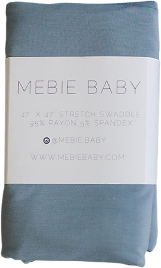 Mebie Baby Dusty Blue Stretch Swaddle Blanket, Modern and Neutral Baby Blanket for Newborns (0-3 Months), Comfy Wrap, Baby Essentials & Gifts (47" x 47")