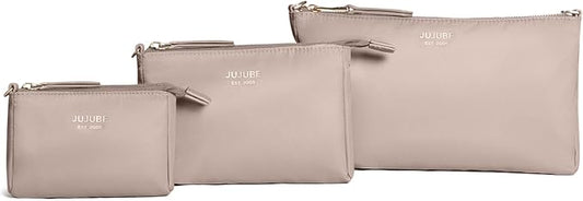 JuJuBe New 3-Piece Pouch Set, Diaper Bag Organizing Pouches, Convertible to Small Purse with Crossbody Strap, Zipper Cosmetic Pouch, Large, Medium, and Small, Taupe, Mothers Day Gift