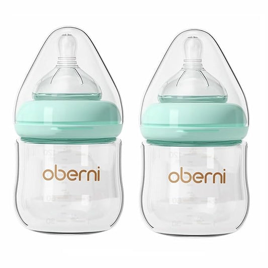 Glass Baby Bottles,Anti Colic Breastfeeding Bottle with Natural Response Nipple Size S,Wide Neck Slow Flow Baby Bottle for Baby,Newborn,Preemie 0-3 0-6 Month,BPA Free (Blue, 2 Pack, 4 Ounce)