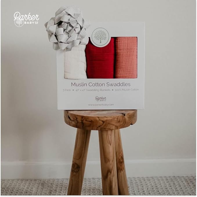 Parker Baby Co. Muslin Swaddle Blankets - Pack of 3 of 100% Cotton for Baby Girls - Rose Set