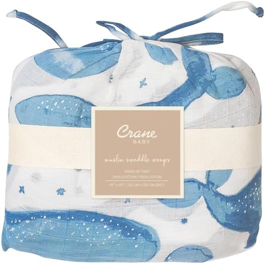 Crane Baby 100% Cotton Muslin Swaddle Blanket, Caspian Ocean - Set of 2, 47" x 47" - Swaddles for Newborns & Babies