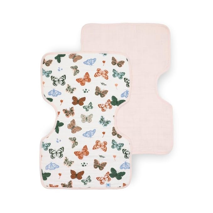Little Unicorn Ultra-Absorbent Premium Burp Cloth 2 Pack | Soft on Baby's Skin | Larger Size | Ergonomic Design | Set of 2 (Butterflies)