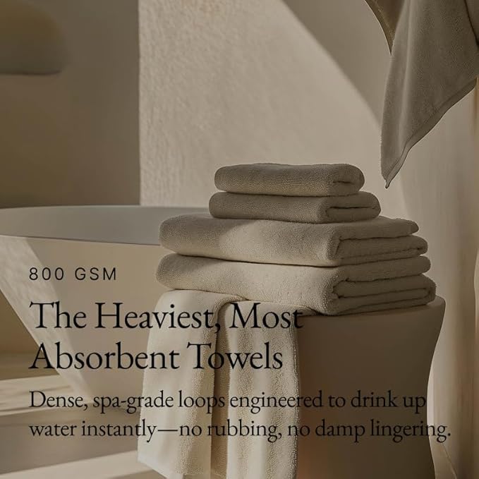 Italic Serene Ultraplush Cotton Towel Set, 4-Piece, 2 Bath Towels + 2 Hand Towels, Sand, Large, 800GSM, 100% Cotton, Heavy Duty, Resort Grade Towels (Sand)