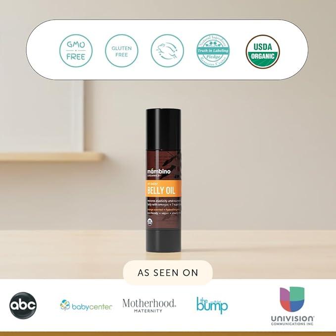 Mambino Organics Oh Baby! Belly Oil for Pregnant Women, Organic Stretch Mark Oil for Pregnancy, Postpartum Skin Elasticity, Hydration, Tamanu, Shea Butter, Calendula, Vegan, Non-GMO, 4 fl oz, 2-Pack