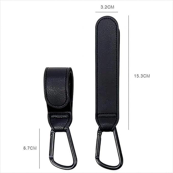 4PCS Stroller Hook Accessories, Multipurpose Stroller Bag Hooks, Leather Stroller Clips for Diaper Bags Pet Carts Grocery Shopping Bags(Black and Brown)