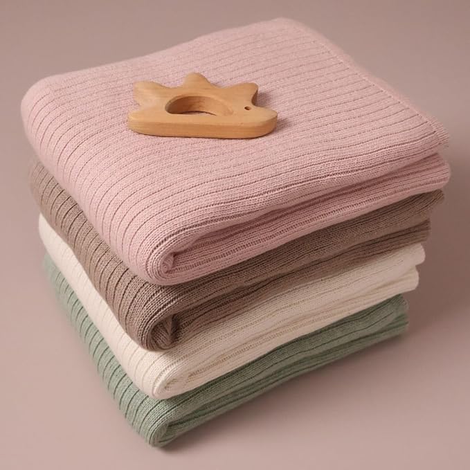 Knitted Organic Cotton Baby Blanket- Swaddle Blanket, 30" x 40" Soft Receiving Blanket for Newborn 2-Pack (Soft White and Blush)