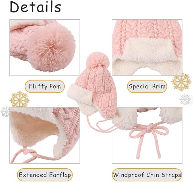 Winter Kids Beanie Hat Baby Knitted Hats Fleece Earflap Beanie Windproof Warm Toddler Beanies Boys Girls 0-8 Years